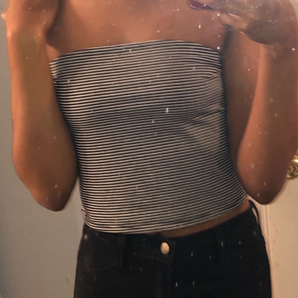 Black and white striped tube top